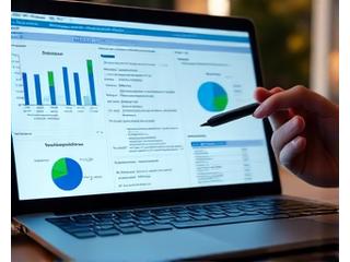 Graph and charts on a computer screen, symbolizing data analysis and reporting.