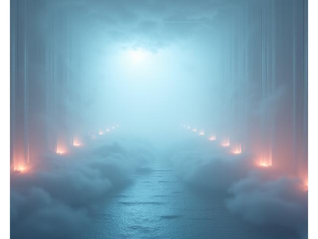 A multi-sensory room filled with soft fog, swirling lights, and subtle ambient sounds, creating an enveloping, ethereal atmosphere.