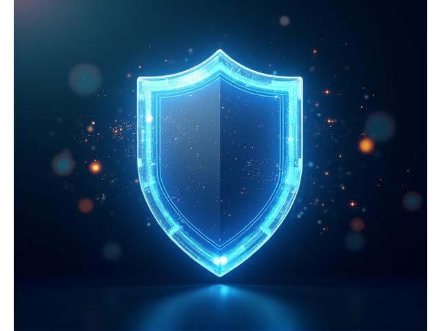 Abstract shield protecting data flowing in glowing lines