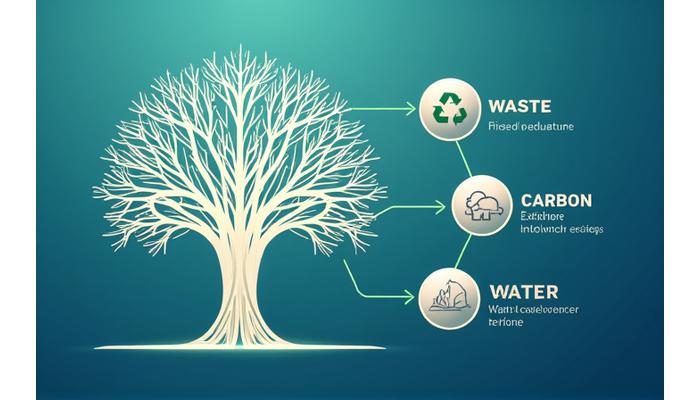 A dynamic infographic showing green energy sources powering an event, accompanied by growth charts and sustainability icons, illustrating positive environmental impact.